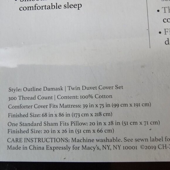 NIP Charter Club Outline Damask 300 Thread Count 2-Pc Twin DUVET COVER Set - Red - Picture 3 of 9